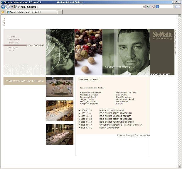 SieMatic-Webseite mit Küchenmotiven und Porträt auf der Veranstaltungsseite
