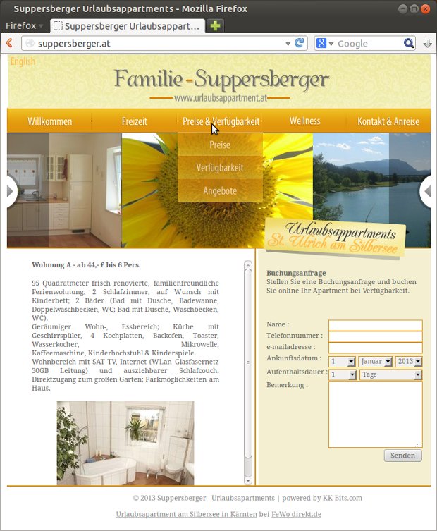 Startseite der Familie Suppersberger mit Bildern von Urlaubsapartments