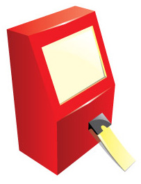 Illustration eines roten Praterterminals mit Kartenausgabe