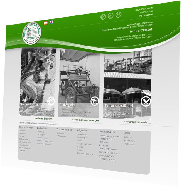 Schräg dargestellte Webseite von Radverleih-Hochschaubahn mit historischen Fotos