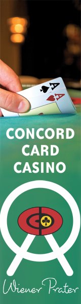 Grüner Werbebanner für das Concord Card Casino im Wiener Prater