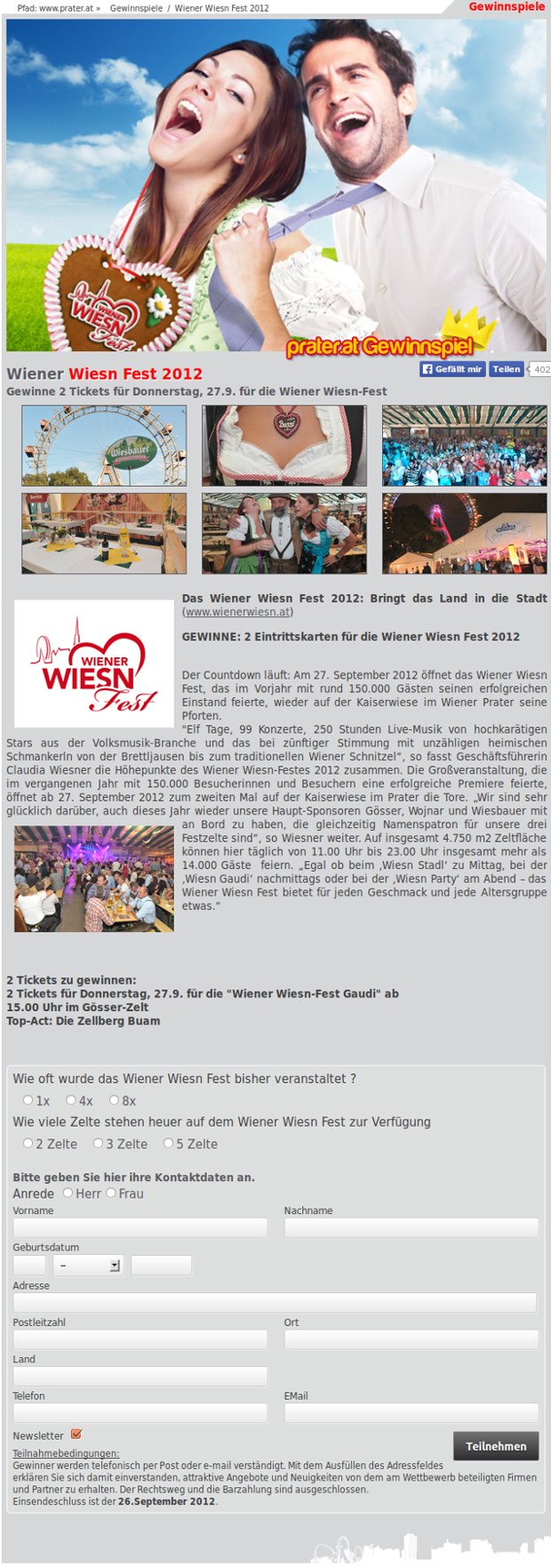 Wiener-Wiesn-Gewinnspiel 2012 mit Festmotiven und Teilnahmeformular