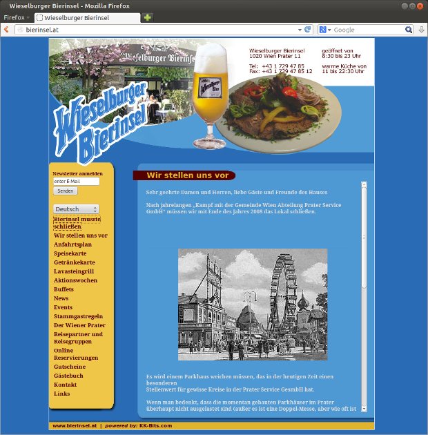 Wieselburger-Bierinsel-Webseite mit historischem Foto des Wiener Praters