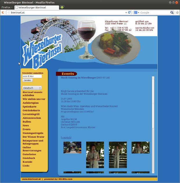 Wieselburger-Bierinsel-Webseite mit Veranstaltungsterminen und Fotos